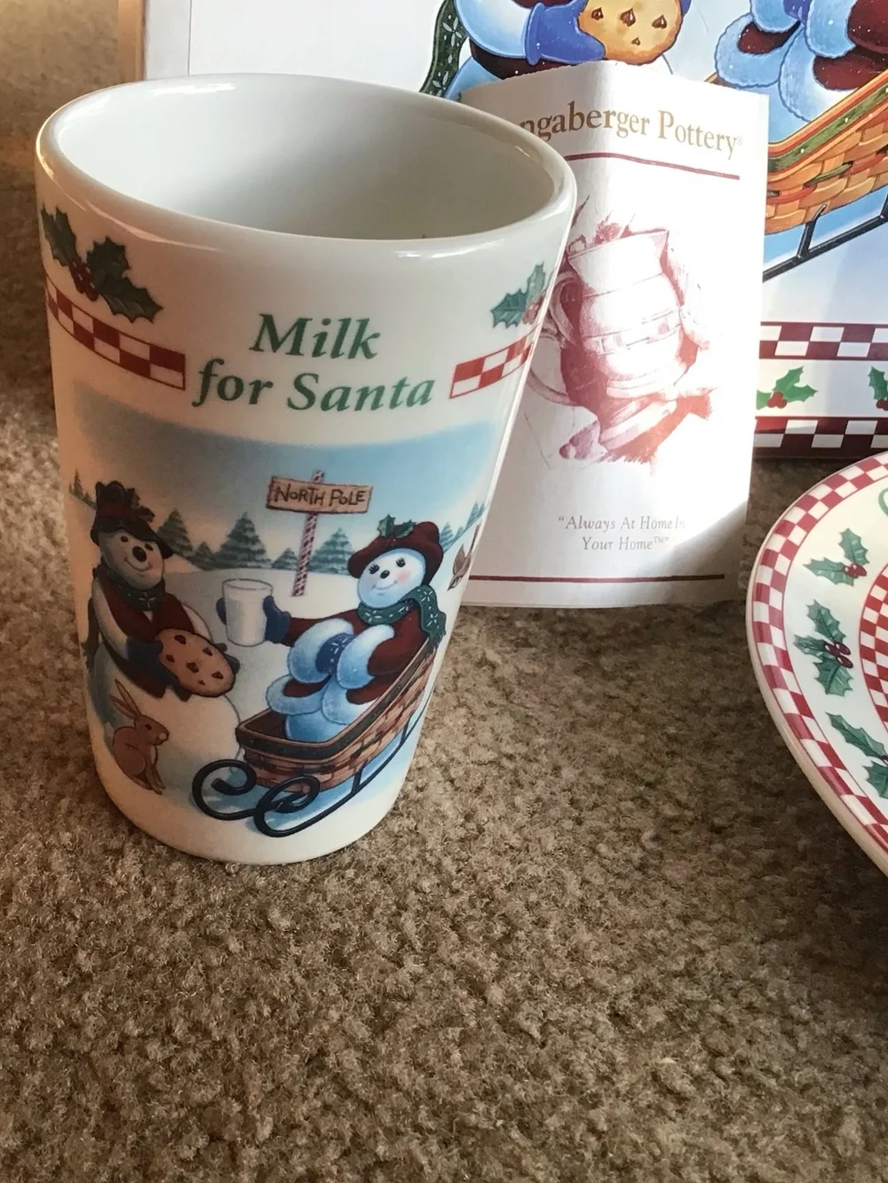 Longaberger 'Cookies for Santa' Snowman Plate & Milk Cup Set w/ Original Box